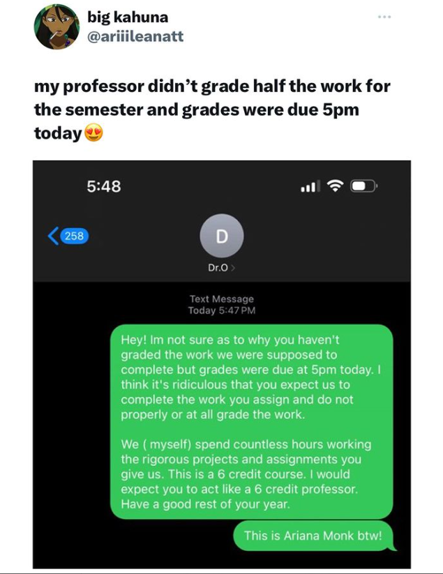 Lady tackles her Professor for delay in grading her group work