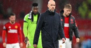 Erik ten Hag, Manager of Manchester United, looks dejected after the team