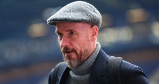 Manchester United manager Erik ten Hag arrives ahead of the Premier League match between Everton FC and Manchester United at Goodison Park on November 26, 2023 in Liverpool, United Kingdom.