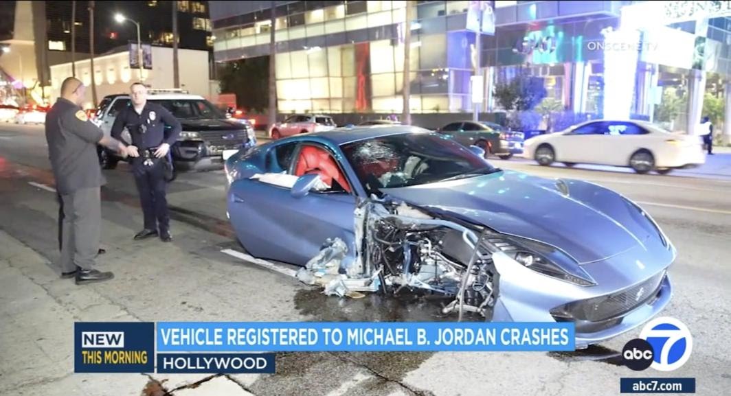 Michael B. Jordan survives car accident after crashing his Ferrari into parked car