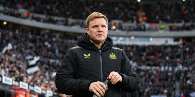 Newcastle United Head Coach Eddie Howe looks on during the Premier League match between Newcastle United and Chelsea FC at St. James Park on November 25, 2023 in Newcastle upon Tyne, England