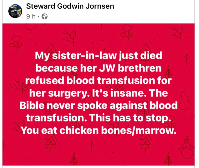 Nigerian man narrates how his sister-in-law who attends Jehovah?s Witness died because her brethren at the church stopped her from getting a blood transfusion