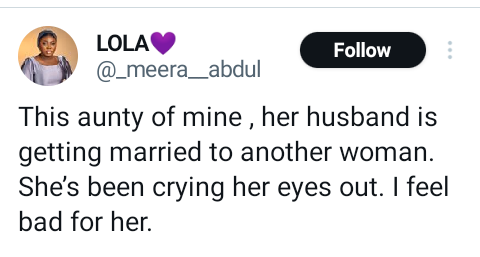 Nigerian woman is distraught as her husband prepares to marry a second wife