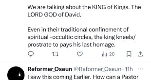 Nigerians react to photos of the Soun of Ogbomosho kneeling before Pastor Adeboye for prayers