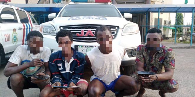 Phones and ATMs recovered after Four traffic robbers were apprehended in Lagos