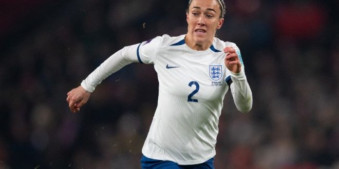 Lucy Bronze playing against the Netherlands in the UEFA Women