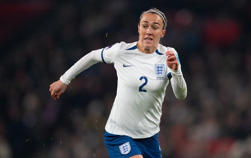 Lucy Bronze playing against the Netherlands in the UEFA Women
