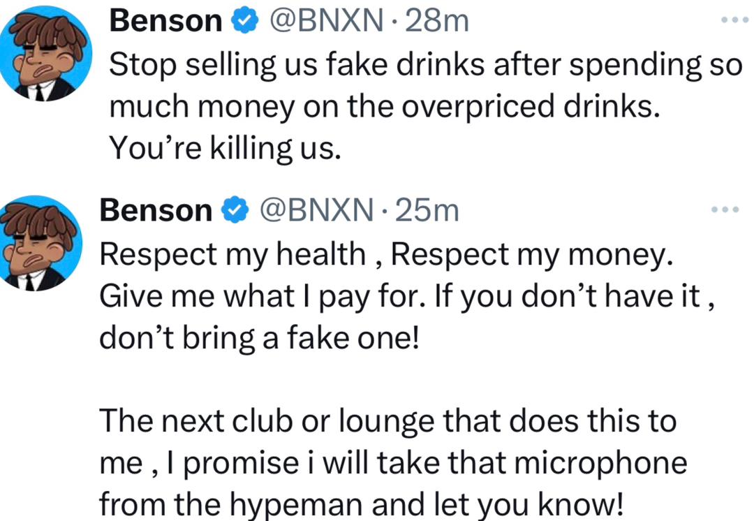 Singer BNXN threatens to expose clubs and lounges that sell fake drinks