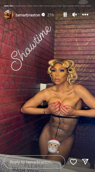 Tamar Braxton leaves little to the imagination as she wears only fishnet tights