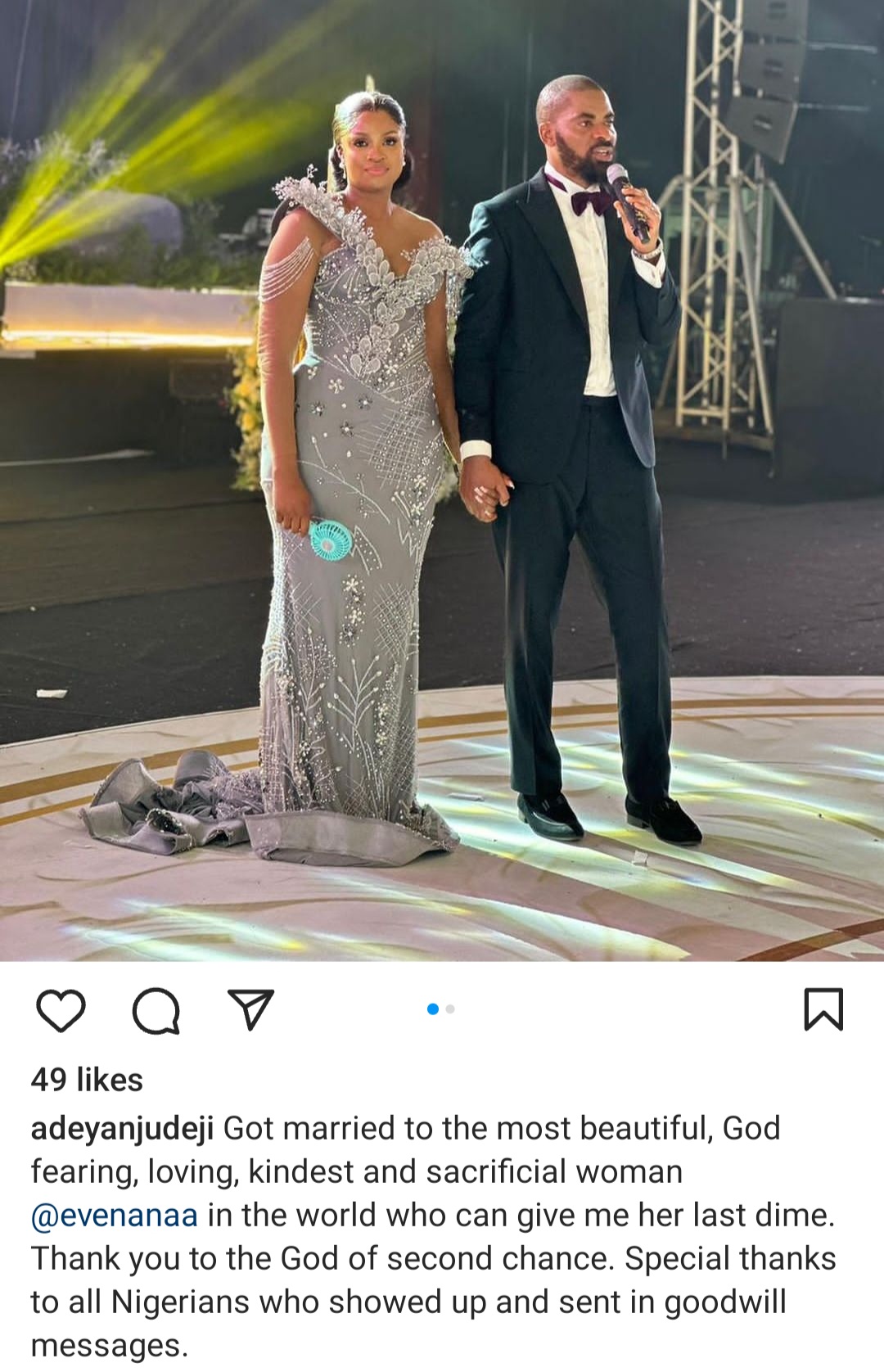 "Thank you to the God of second chance," Deji Adeyanju writes as he reveals his new wife