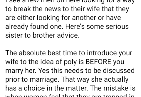 "The absolute best time to introduce your wife to the idea of polygamy is before you marry her" - Muslim woman says