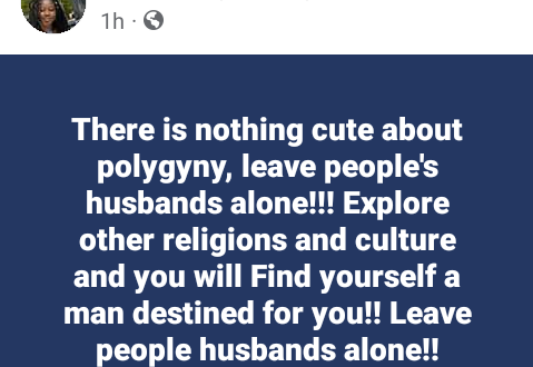 "There is nothing cute about polygyny, leave people