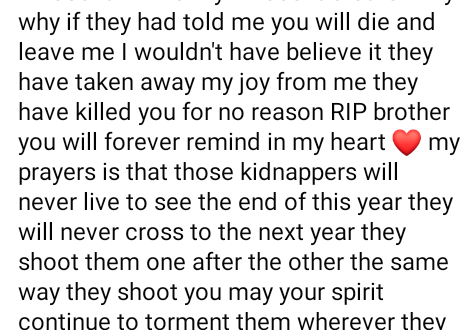 Those kidnappers will never live to see the end of this year - Grieving Nigerian lady places curses on her brother