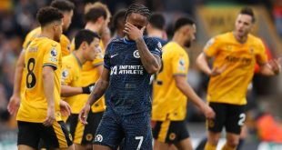 Raheem Sterling looks dejected after missing a chance for Chelsea against Wolves in December 2023.