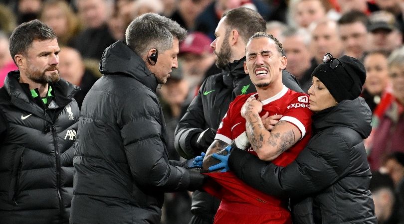 Kostas Tsimikas receives treatment from Liverpool