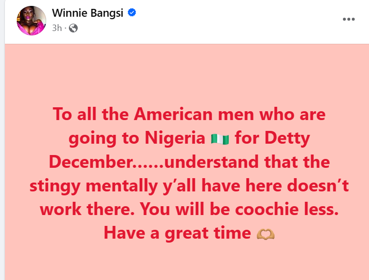 You will be c00chie less in Nigeria if you are stingy - American lady tells American men coming to Nigeria for "detty" December