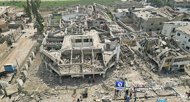 Photos: Aerial view shows impact of the explosion that rocked Ibadan�last�night.
