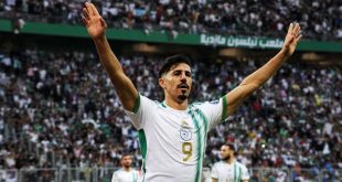 Algeria AFCON 2023 squad: Baghdad Bounedjah celebrates scoring against Somalia in a World Cup qualifier