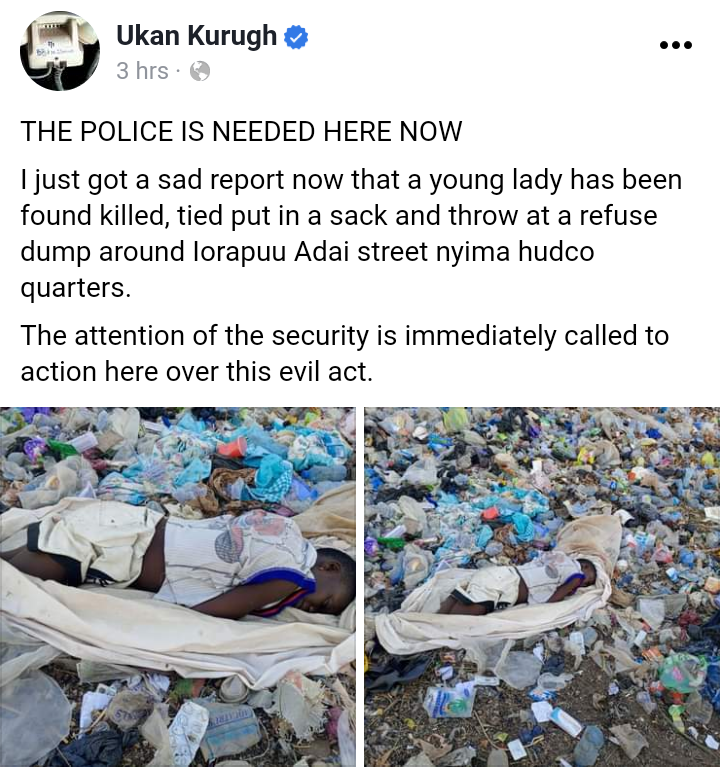 Body of young woman discovered in refuse dump in Makurdi