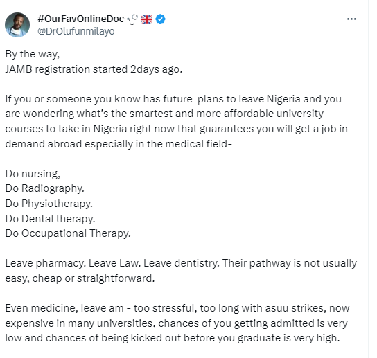 Doctor educates young Nigerians on University courses they can take that guarantees them a job in demand abroad