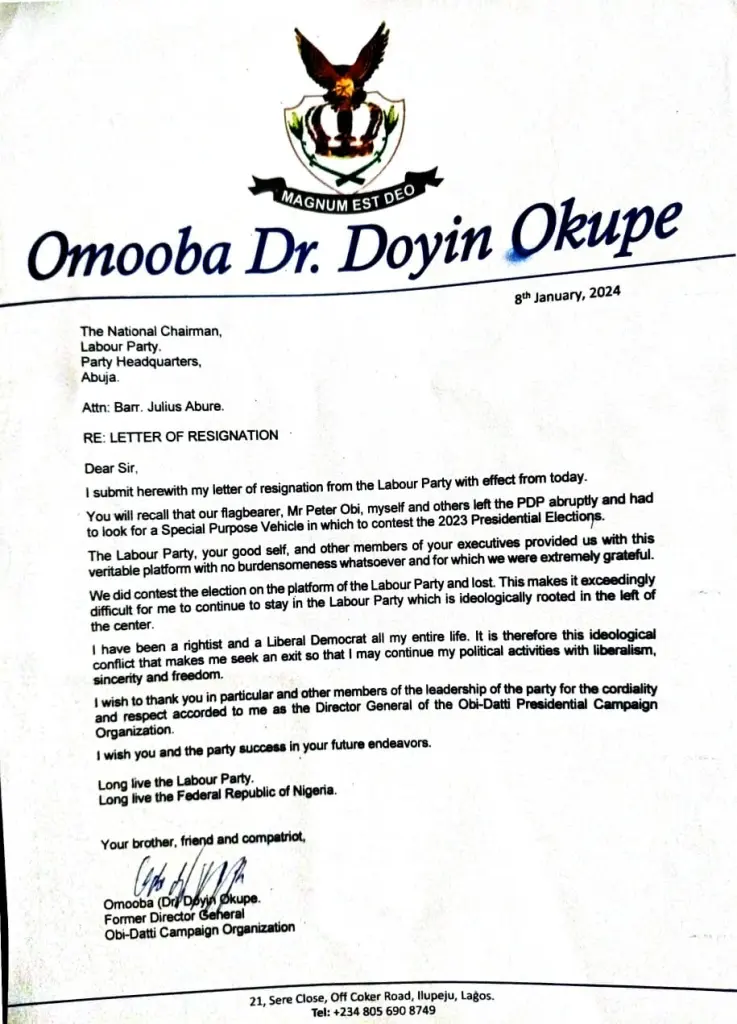Doyin Okupe resigns from Labour Party, cites ideological differences