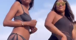 Hot Mamas! Oluchi Orlandi and Ojy Okpe flaunt their fit bikini bodies in Lagos beach