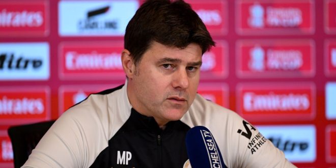 COBHAM, ENGLAND - JANUARY 5: Head Coach Mauricio Pochettino of Chelsea attends a press conference at Chelsea Training Ground on January 5, 2024 in Cobham, England. (Photo by Darren Walsh/Chelsea FC via Getty Images)
