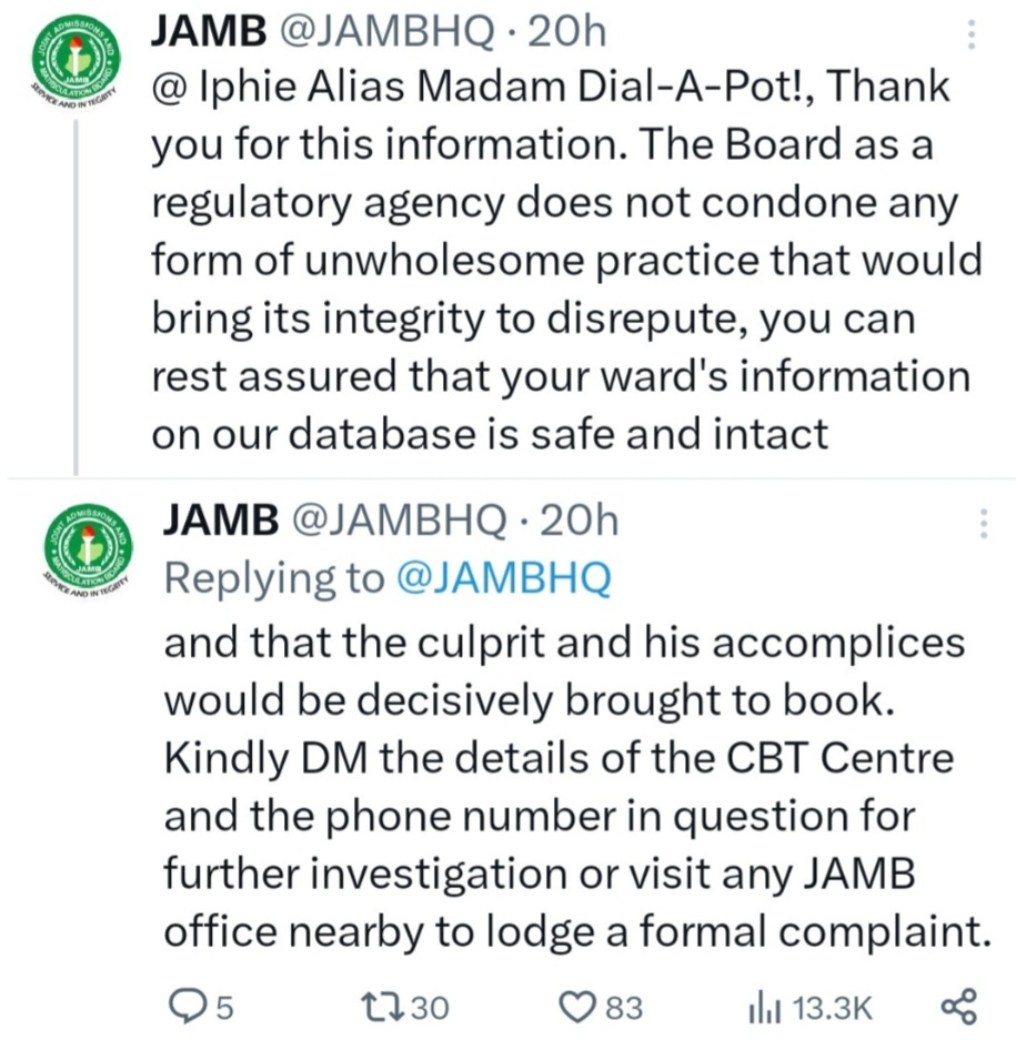 Mum rages after a man at JAMB CBT centre took her number from the system to chat with her 15-year-old daughter