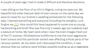 Nigerian doctor pays glowing tribute to his sister who died from brain tumor a day to their brother?s wedding