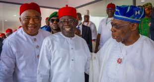 President Tinubu and former President Olusegun Obasanjo all smiles in Imo state (photos)
