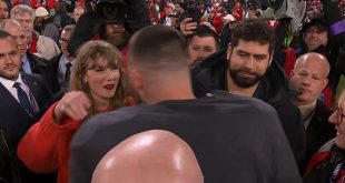 Singer Taylor Swift and boyfriend Travis Kelce pack on the PDA as they share passionate kiss�on�the�field after Kansas�City Chiefs