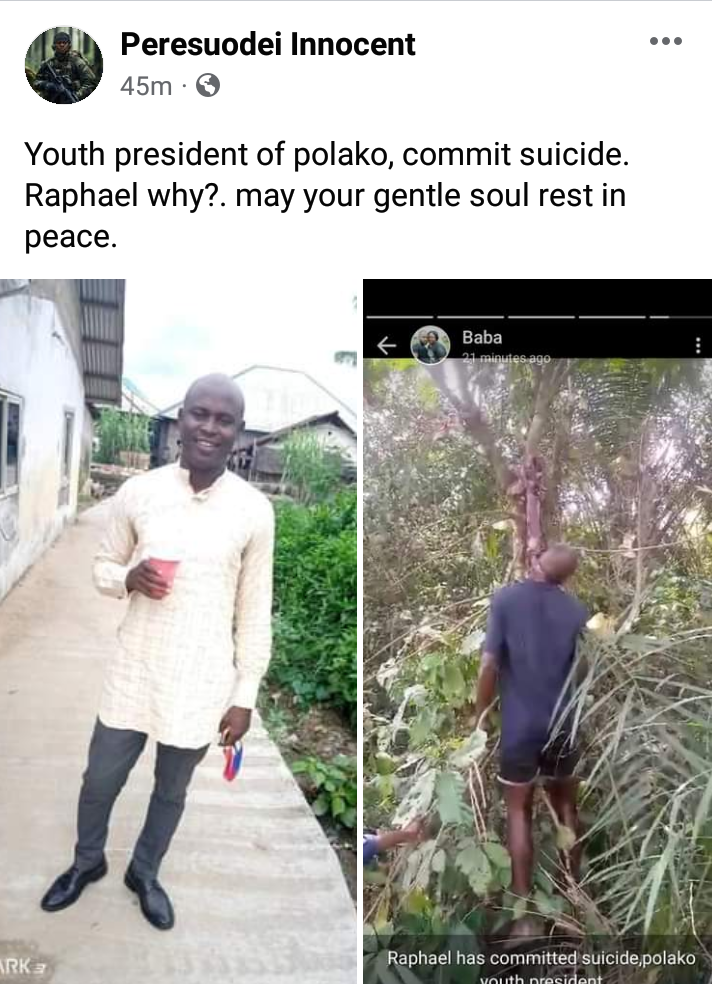 Bayelsa community youth president reportedly commits suicide