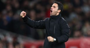 Arsenal manager Mikel Arteta celebrates after the Gunners