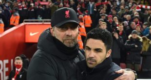 Liverpool And Arsenal Managers Jurgen Klopp And Mikel Arteta