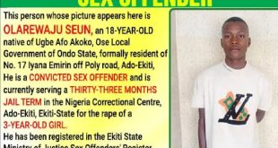 Convicted rapist listed in Ekiti sex offenders? register for raping 3-year-old girl