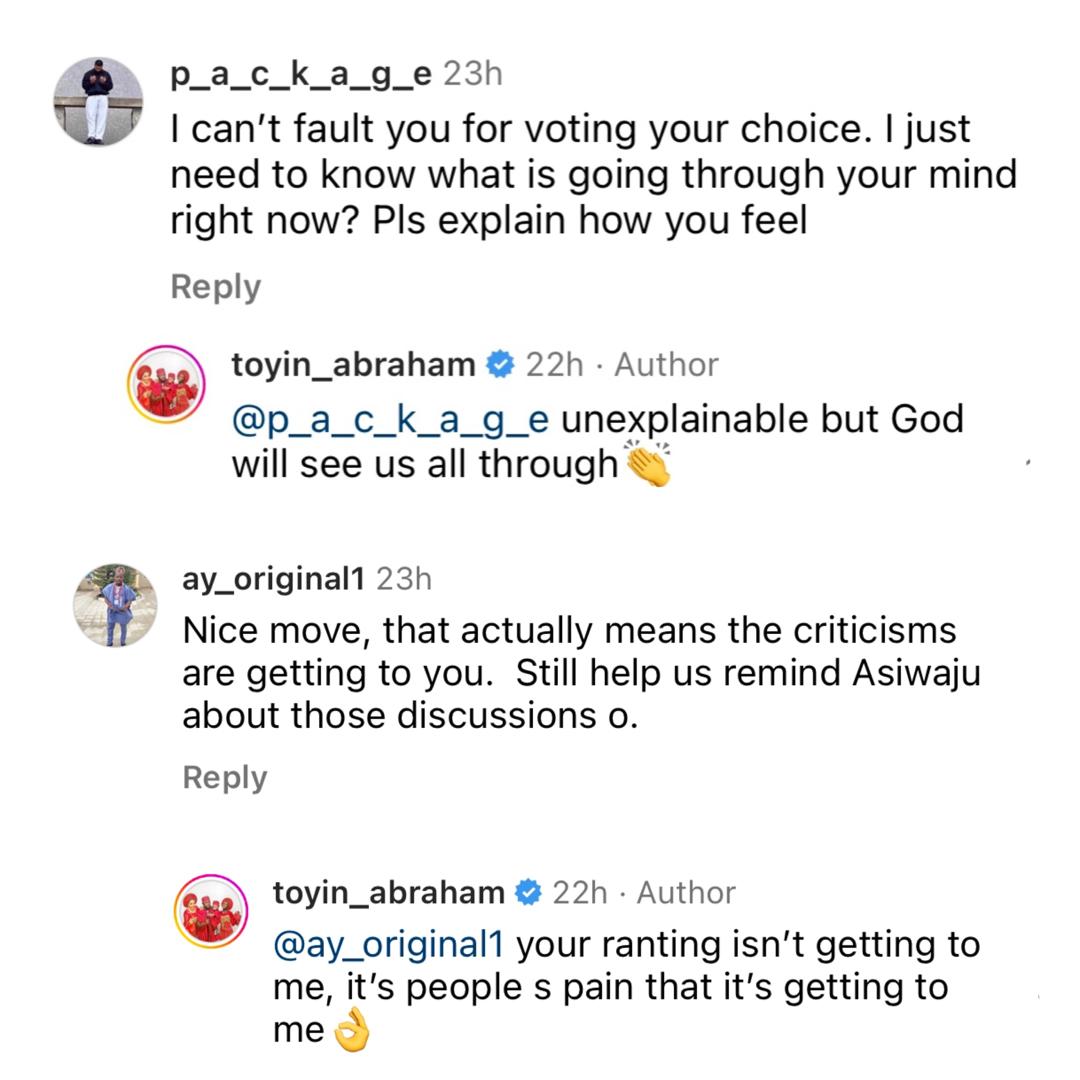 Economic hardship: Your rants isn?t getting to me, it?s the pain of the people that is getting to me - Toyin Abraham replies Nigerians criticizing her for supporting President Tinubu