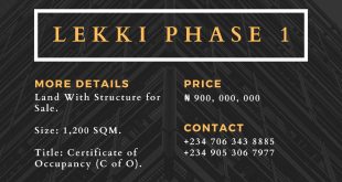 Good Deal Alert!: Prime 1,200 SQM land with a structure in Lekki Phase 1 available for sale