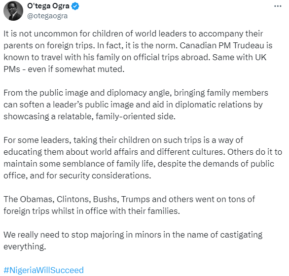 It is not uncommon for children of world leaders to accompany their parents on foreign trips - Presidential aide replies Nigerians condemning Seyi and Yinka Tinubu?s inclusion in presidential delegates to Qatar