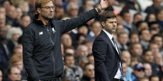 Jurgen Klopp and Mauricio Pochettino on the touchline as Liverpool play Tottenham