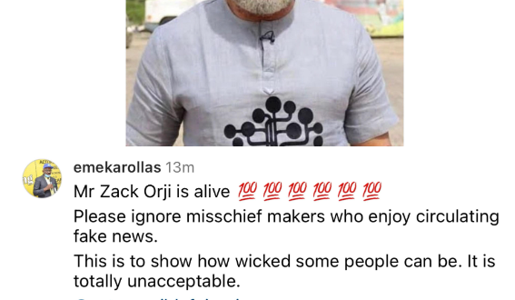 AGN President, Emeka Rollas, debunks rumors claiming actor Zack Orji, has passed