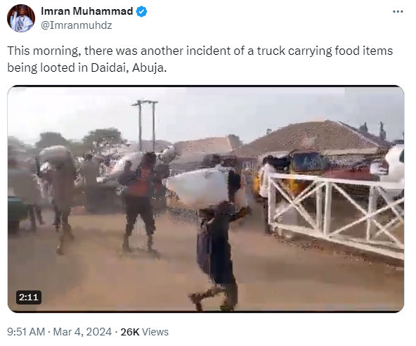 Again, residents attack and loot a truck carrying food items in Dei-Dei area of Abuja