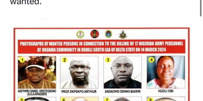 Army declares eight wanted in connection with the k!lling of its officers in Okuama