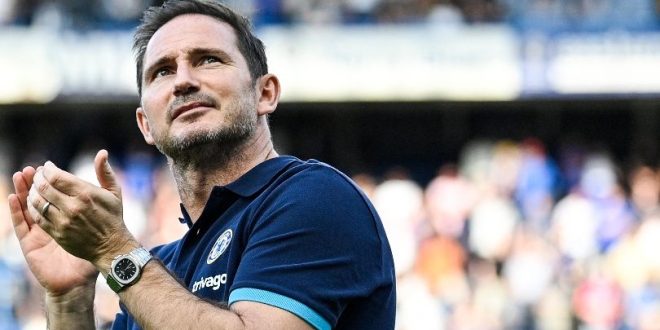 Frank Lampard applauds the Chelsea fans after the final game of his second spell in charge, against Newcastle in May 2023.