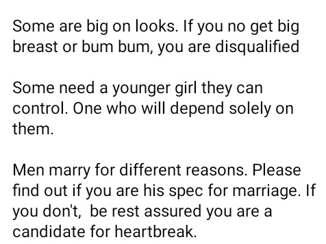 Find out if you are his spec for marriage to avoid heartbreak - Nigerian lady advises women as she narrates how her ex left her and married a Corps member