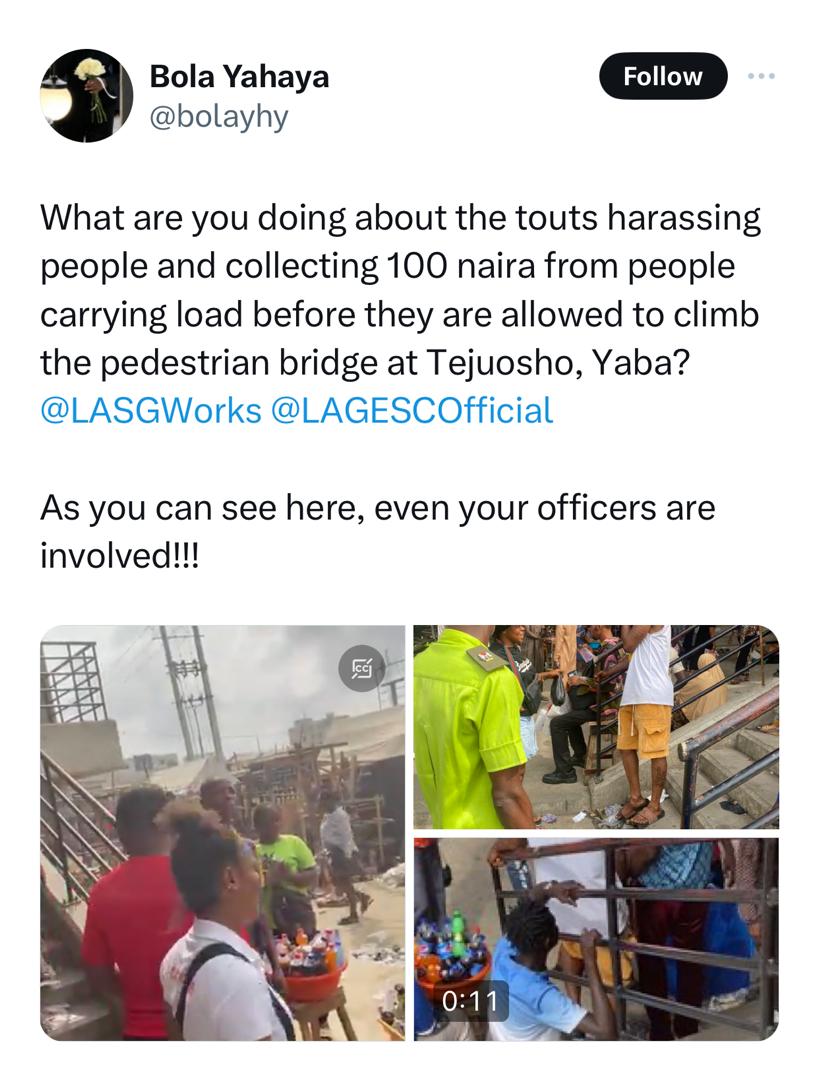 Lagos state govt arrests touts extorting traders on Yaba pedestrian bridge