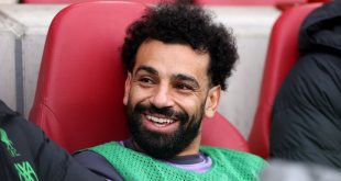 Mohamed Salah on the bench during Liverpool