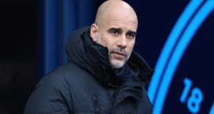 Manchester City manager Pep Guardiola looks on during the Emirates FA Cup Third Round match between Manchester City and Huddersfield Town at Etihad Stadium on January 7, 2024 in Manchester, England. (Photo by Simon Stacpoole/Offside/Offside via Getty Images)