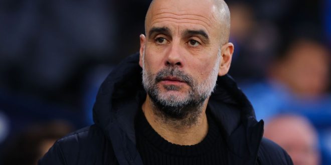 Manchester City manager Pep Guardiola during the Emirates FA Cup Quarter Final match between Manchester City and Newcastle United at Etihad Stadium on March 16, 2024 in Manchester, England.