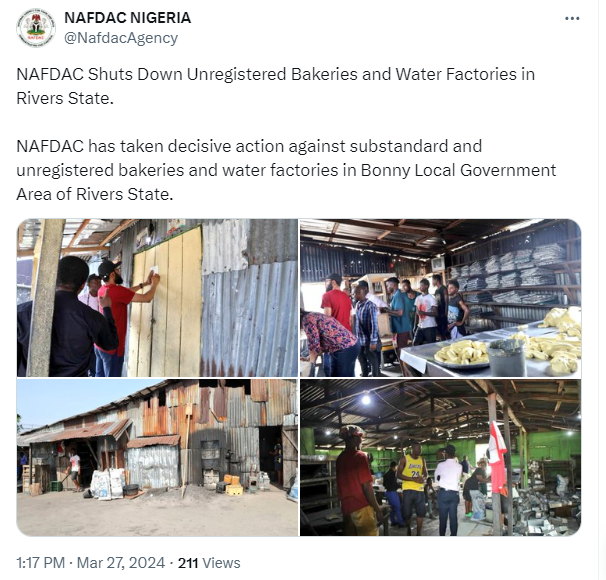 NAFDAC shuts down bakeries and table water factories producing fake and unwholesome products in Rivers state (photos)