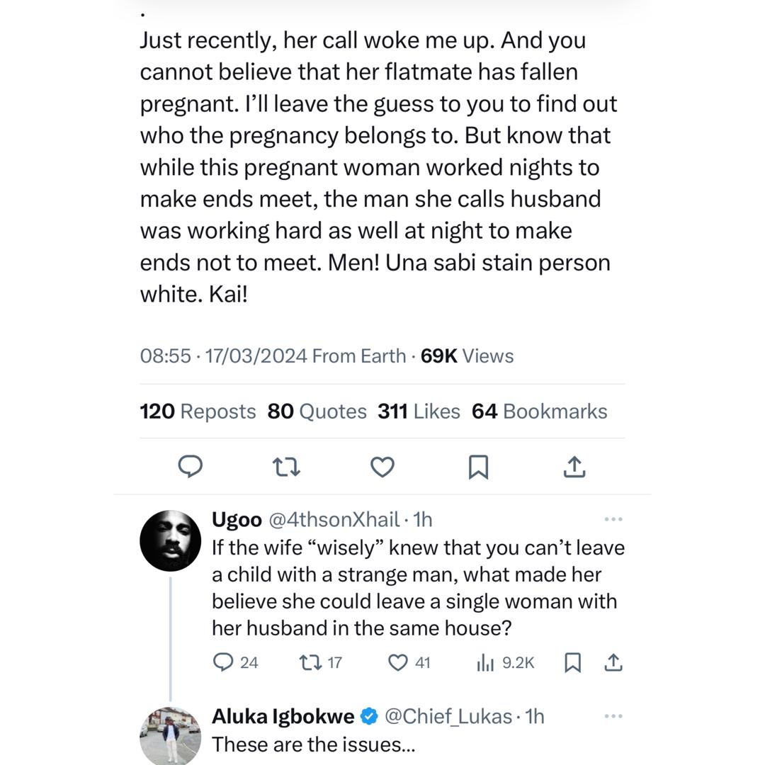 Nigerian lady left in shock after female tenant she brought into their house gets pregnant for her husband
